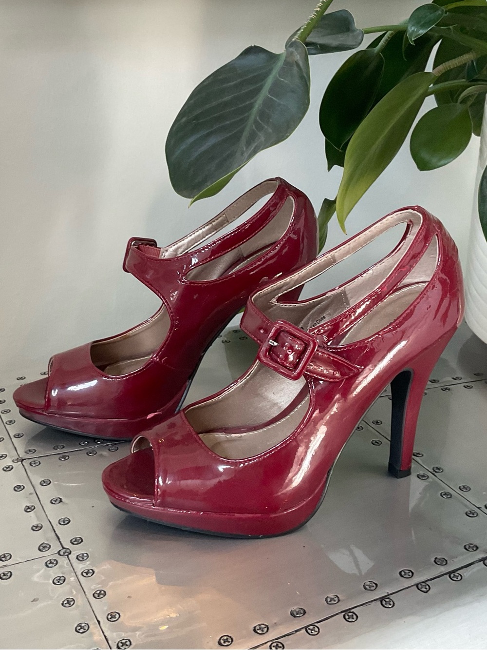 Maurices Red Patent Peep-Toe Mary Jane Heels